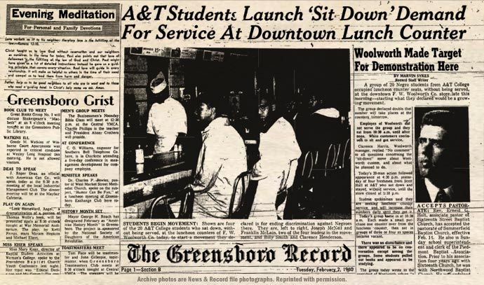 Newspaper article about Greensboro Four