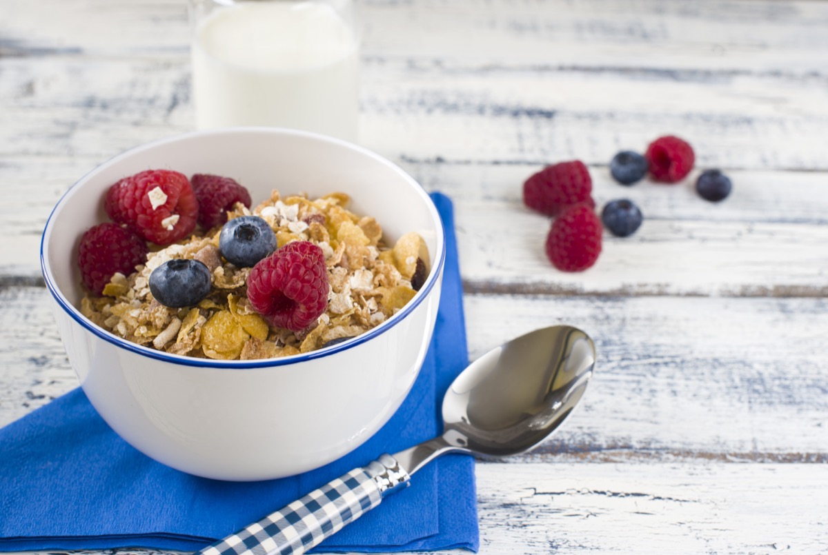 A healthy, high fiber oats and berries breakfast