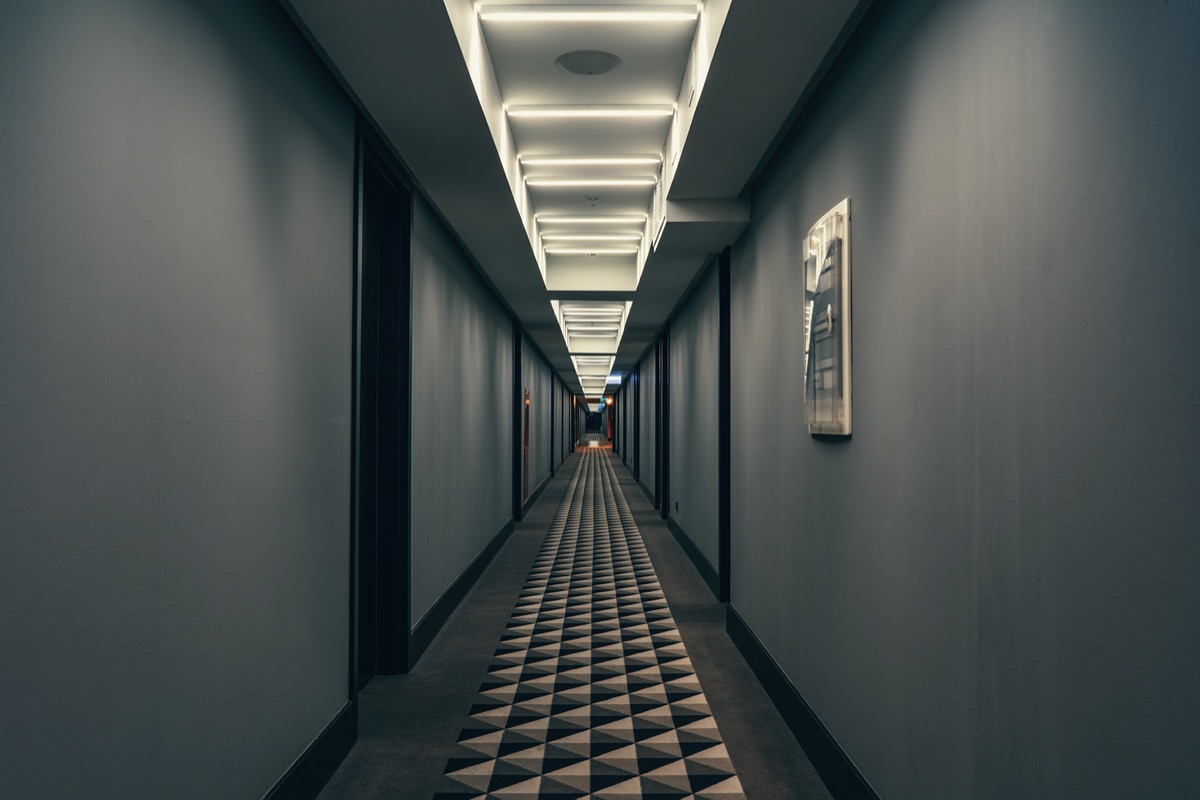 dim lit corridor in hotel