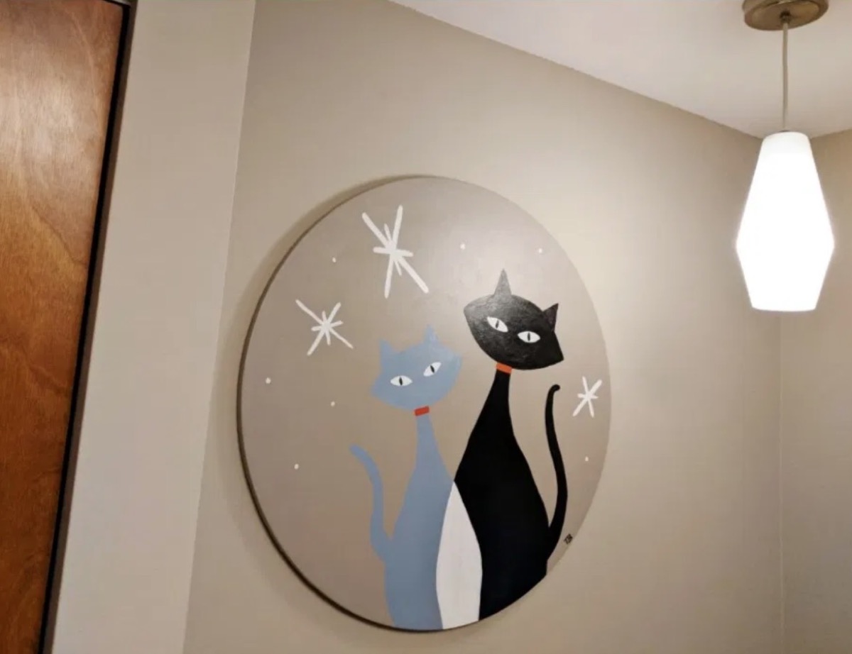 mod cat painting with black and blue cats