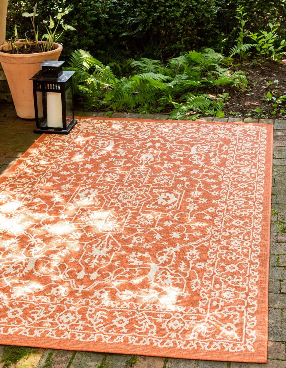 red and white outdoor rug