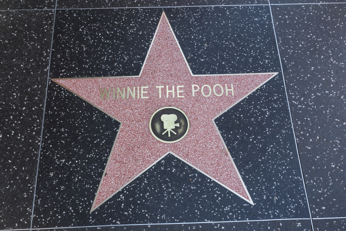Los Angeles, USA - January 17, 2014: The Hollywood Walk of Fame star of Winnie The Pooh located on Hollywood Blvd. that was awarded in 2006 for achievement in motion pictures.