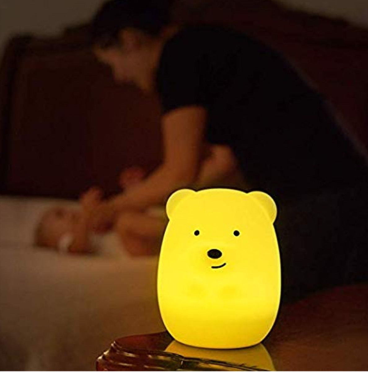 glowing bear on nightstand