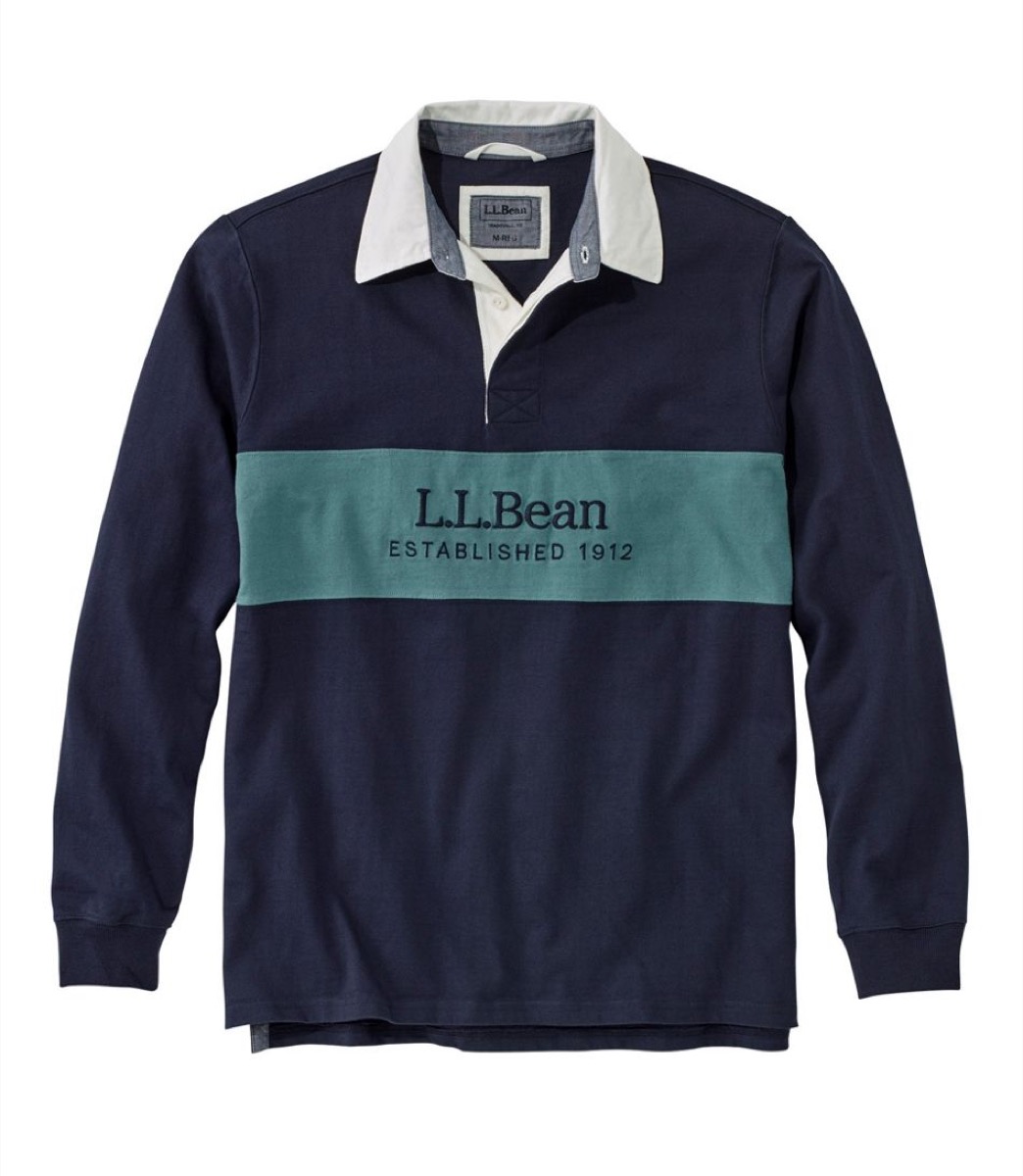 Blue L.L. Bean branded rugby