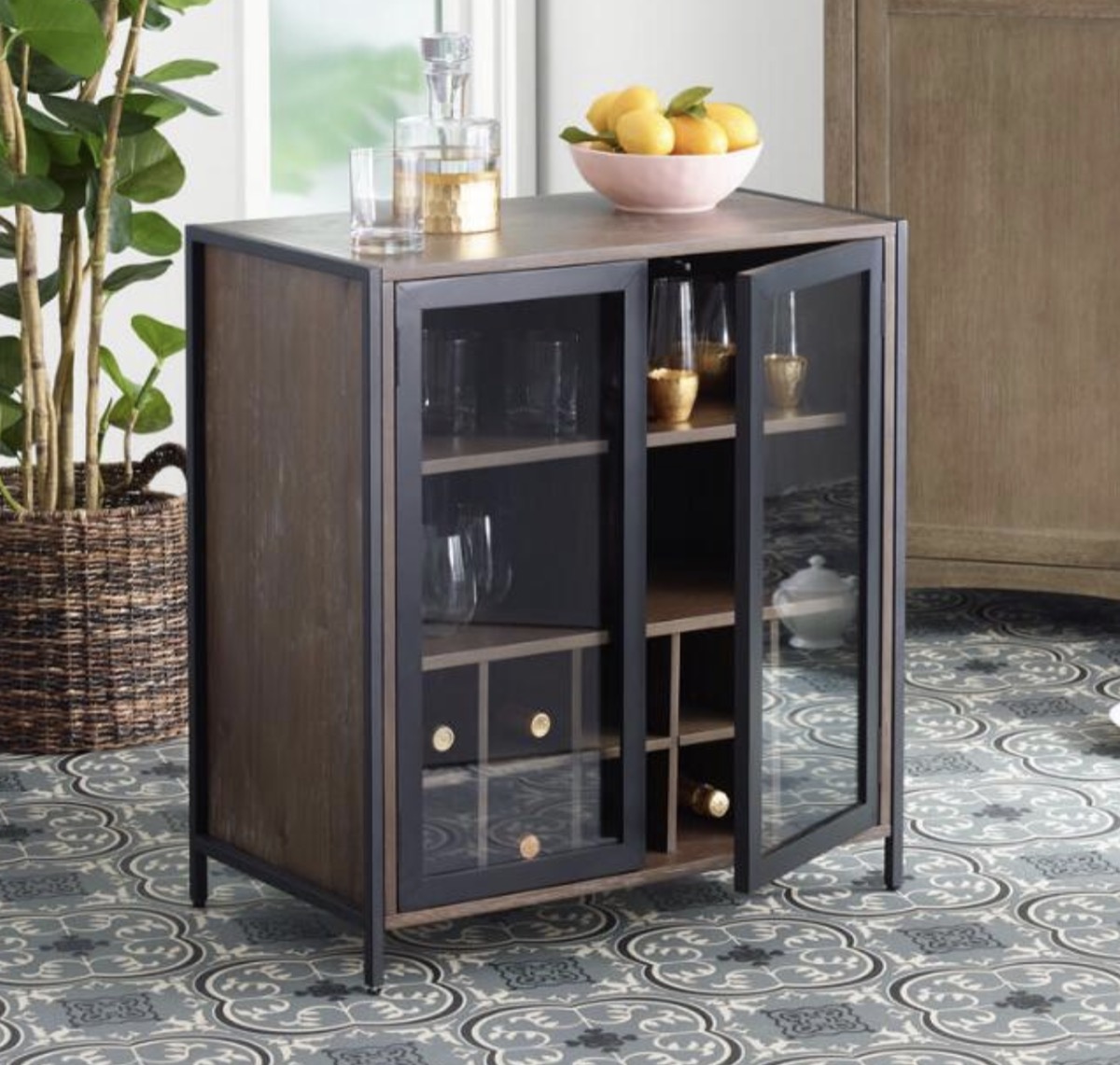black and wood bar cabinet from World Market