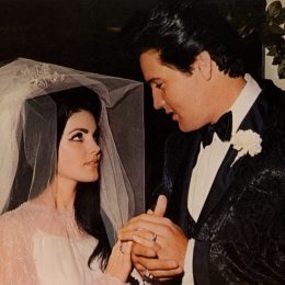 Elvis Presley and Priscilla Presley on their wedding day
