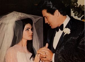 Elvis Presley and Priscilla Presley on their wedding day