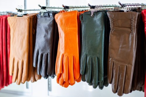 female leather gloves in store