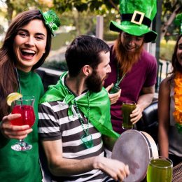 group of 20-something white friends celebrating st. patrick's day