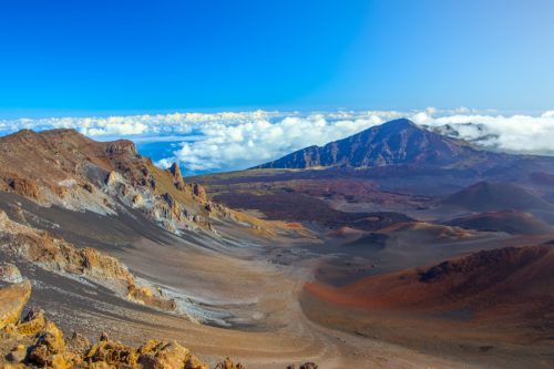 haleakala national park with its active volcano in the background