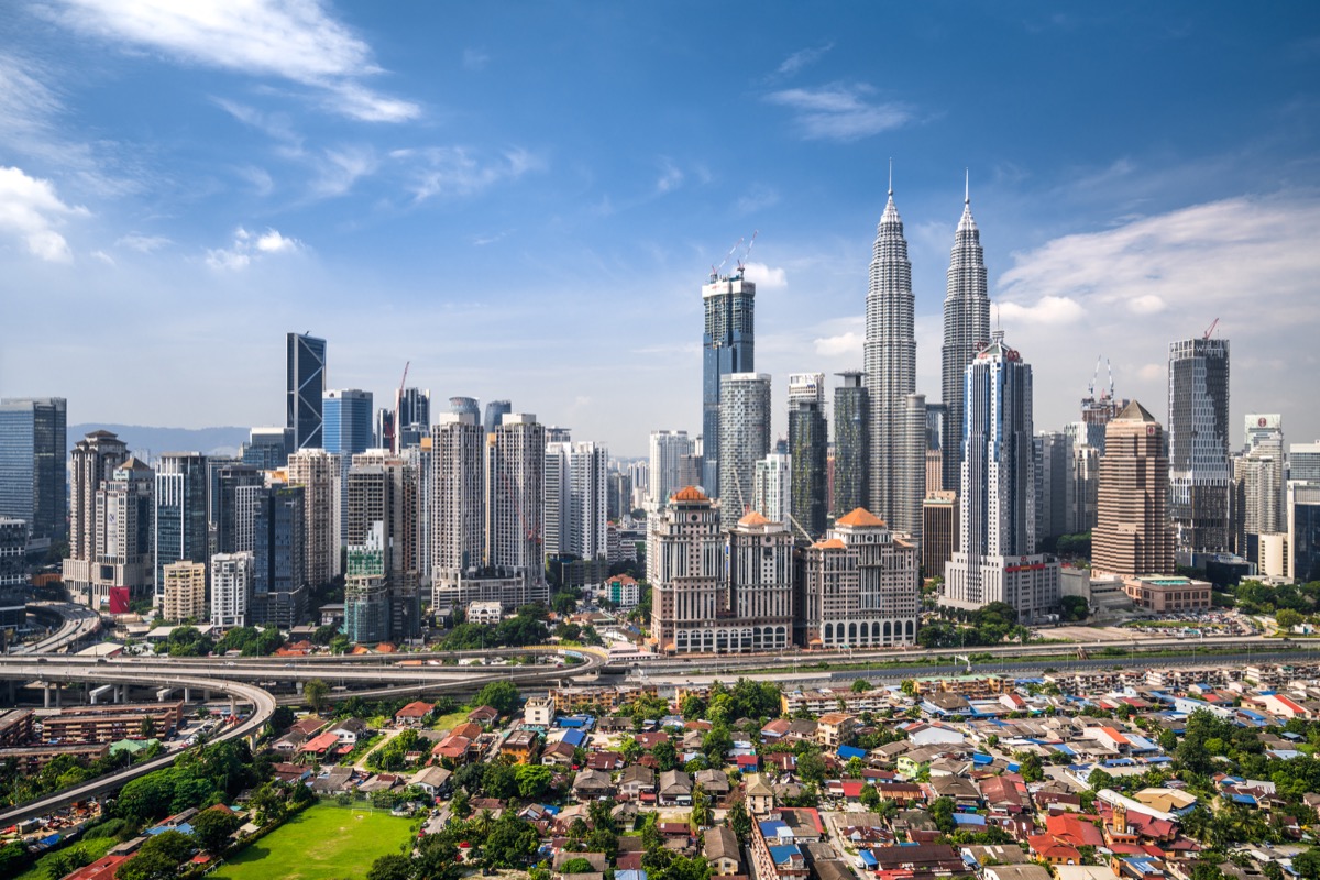 Elevated view of Kuala Lumpur skyline.