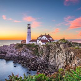 beautiful lighthouse during sunset in portland Maine