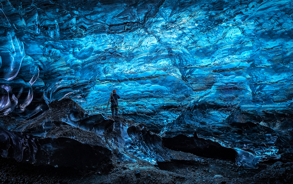 azure blue cave in iceland