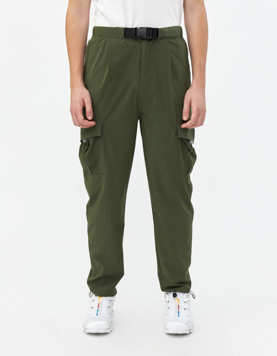 white man in green pants