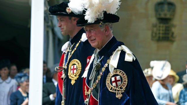 Prince William (L), Duke of Cambridge, and Charles (R), Prince of Wales during the Order of the Garter 2019 service at Windsor Castle
