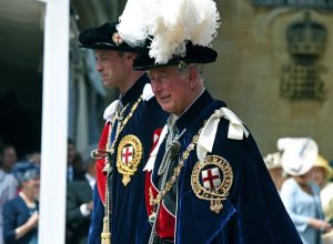 Prince William (L), Duke of Cambridge, and Charles (R), Prince of Wales during the Order of the Garter 2019 service at Windsor Castle