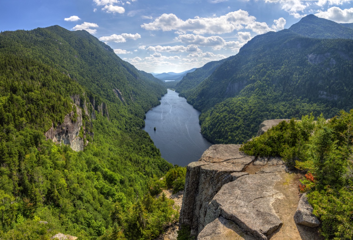 magnificent view of Lower Ausable Lake from the Indian Head Lookout in the high peaks region of the Adirondack Mountains of New York.
