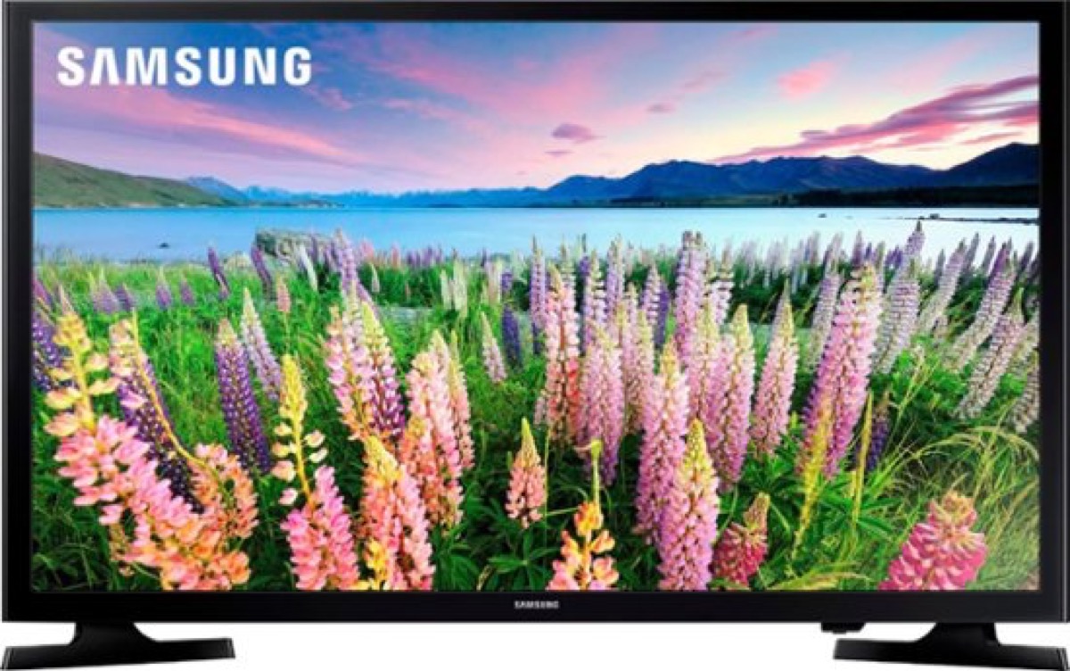 Samsung TV with flowers on screen