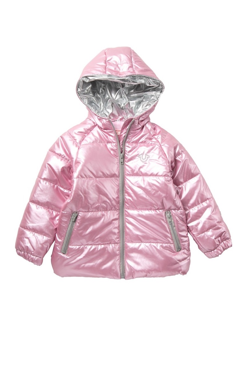 Pink and silver kids puffer coat