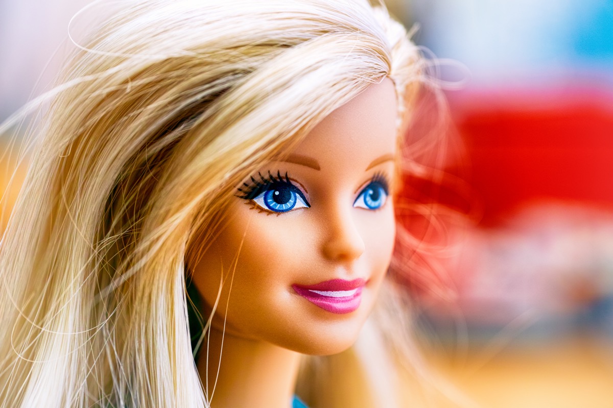 Close-up of a barbie doll head