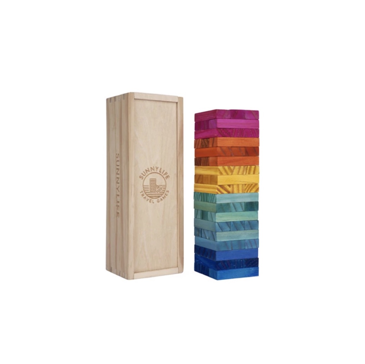 rainbow wooden block game and wooden storage box