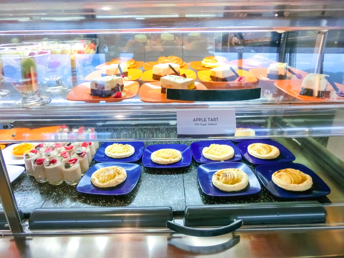 cruise buffet tarts on display