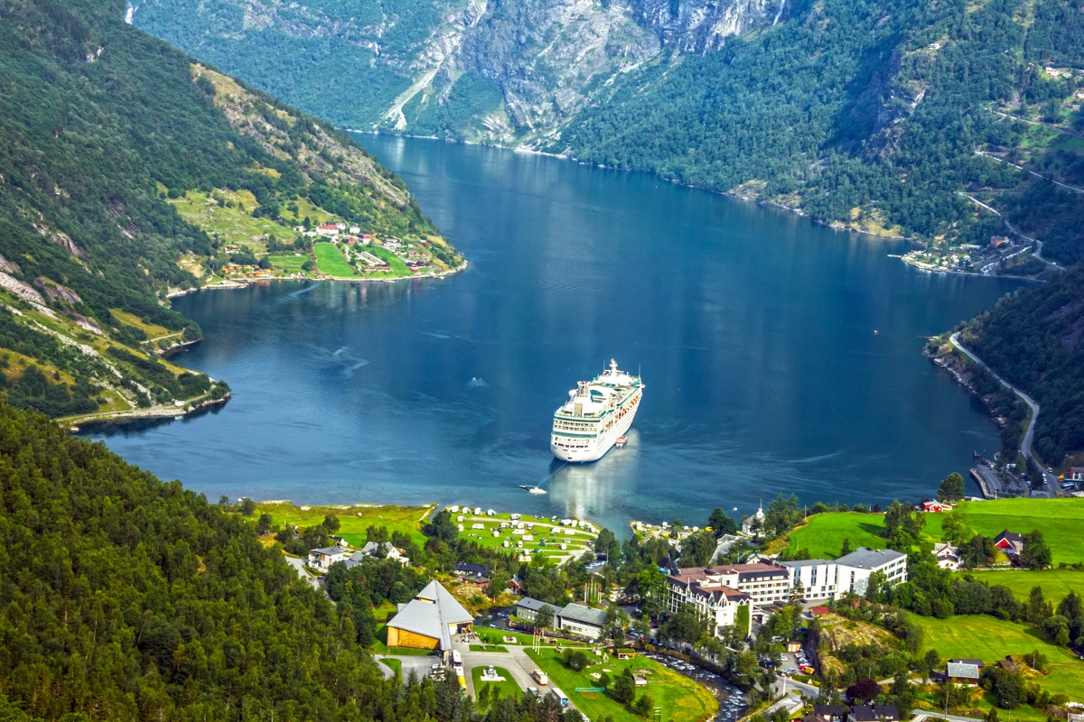 cruise leaving the port in Norway