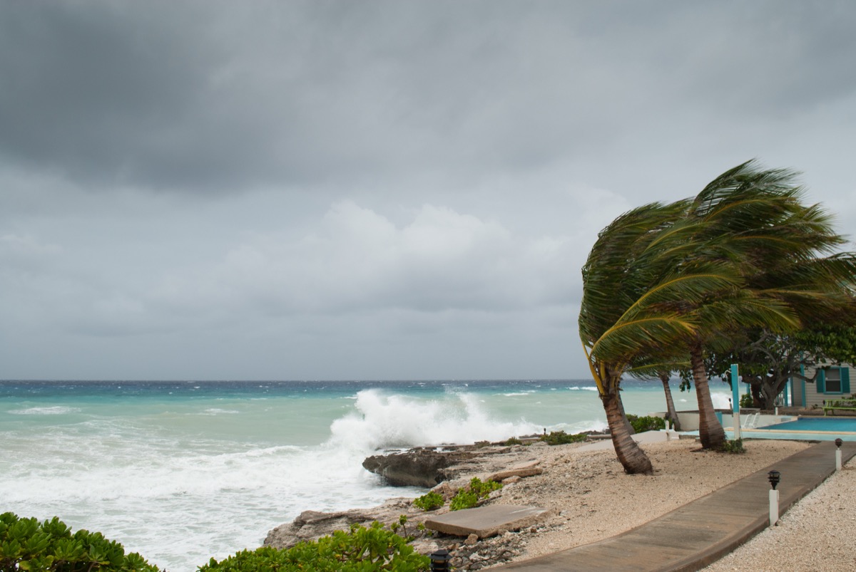 hurricane nearing a beach in the bahamas