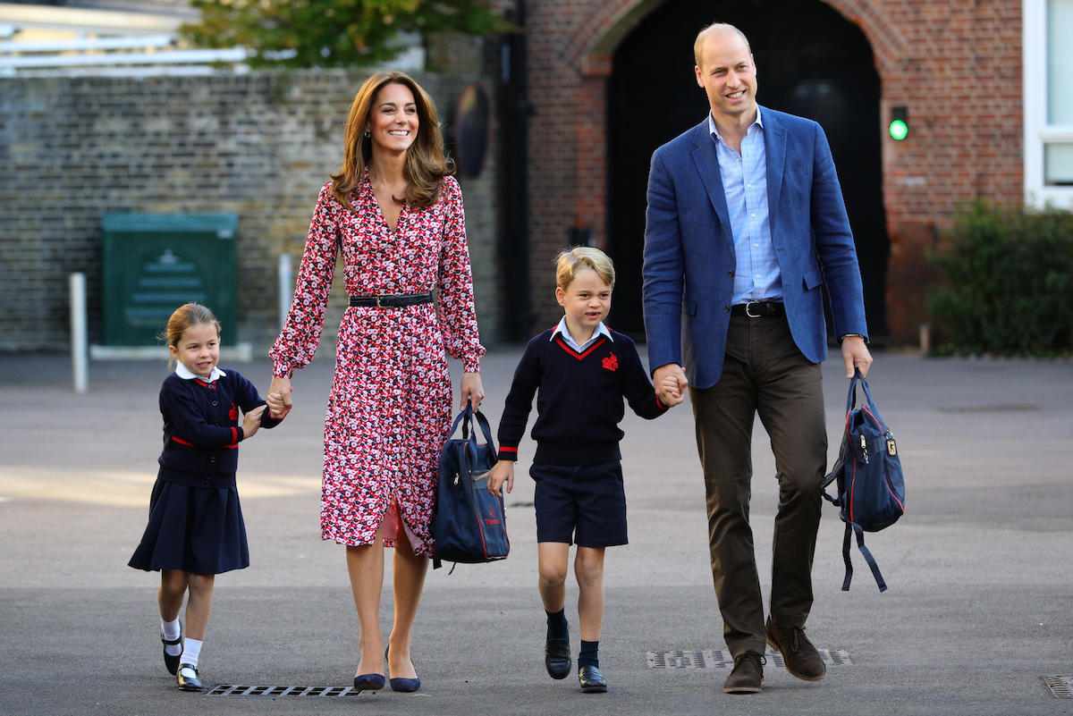 Kate Middleton and Prince William bring Princess Charlotte and Prince George for their first day of school at Thomas's Battersea in London in Sept. 2019