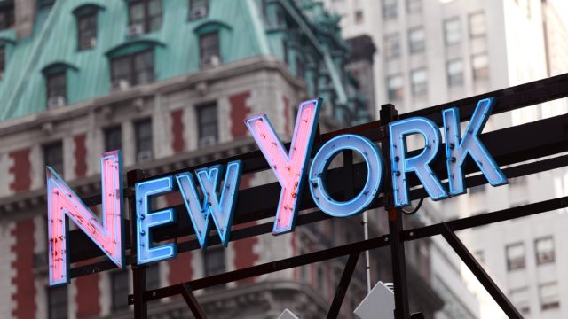 neon new York sign hanging up
