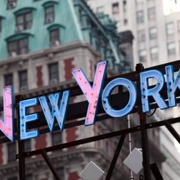 neon new York sign hanging up