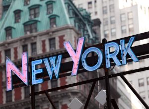 neon new York sign hanging up