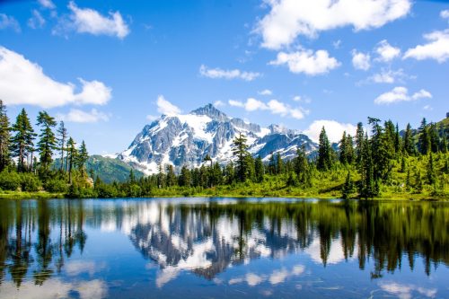 Mt. Shuksan reflected in Picture lake at North Cascades National Park