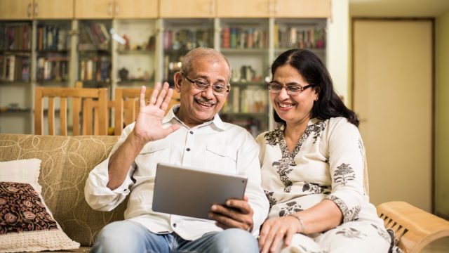 Older indian couple video chatting