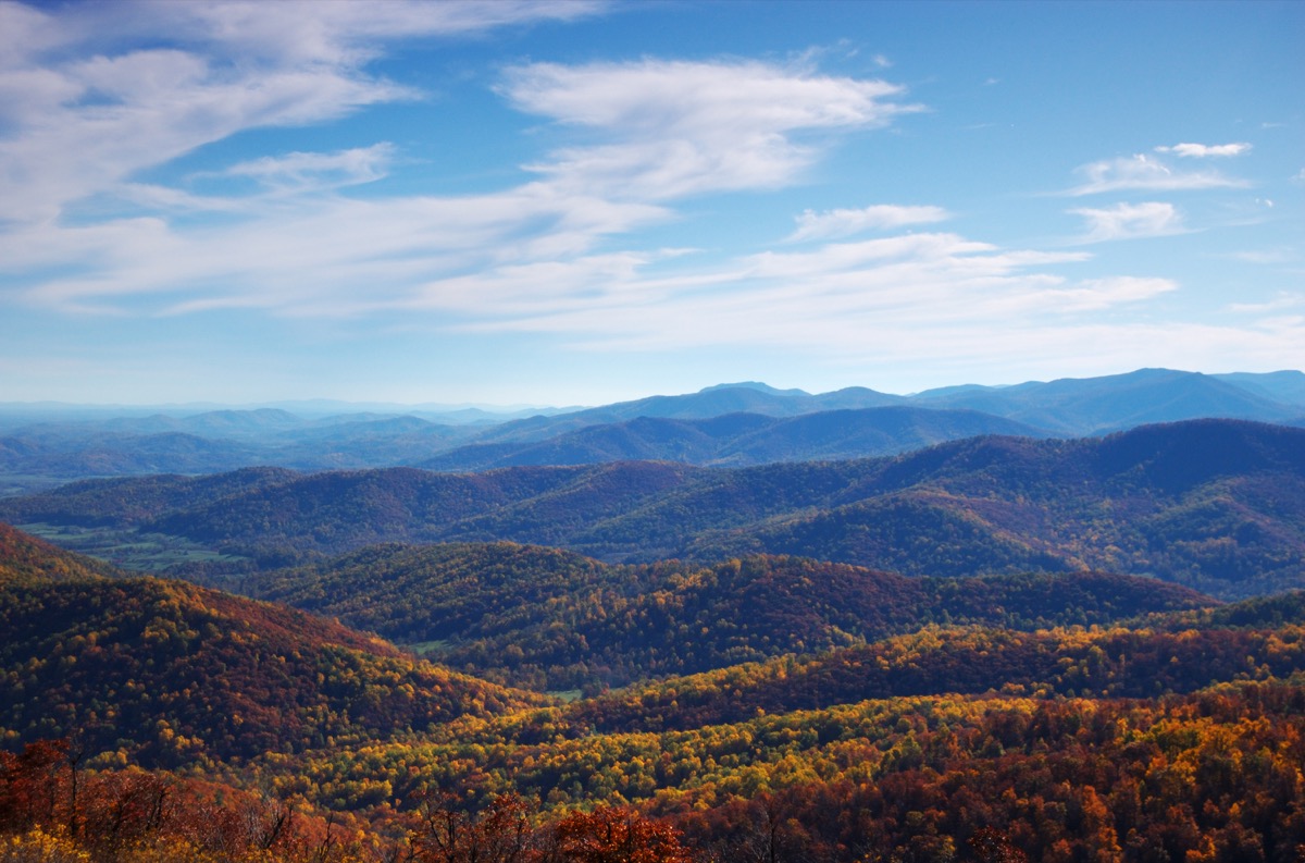 Autumn colors in the Blue Ridge Mountains seen from Skyline Drive in Virginia.