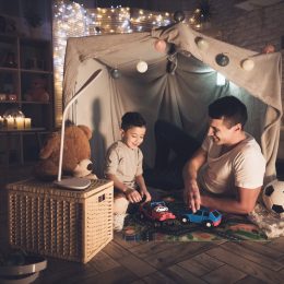 Father son blanket fort
