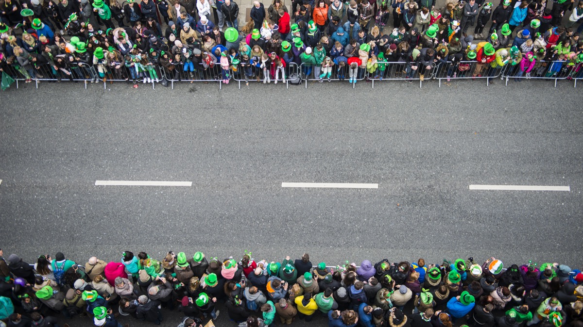crowds waiting for a st. patrick's day parade