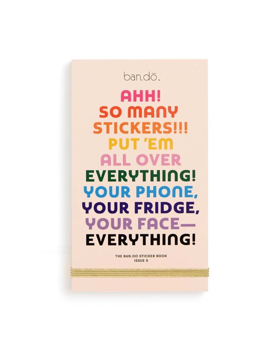 book of stickers with colorful description on front