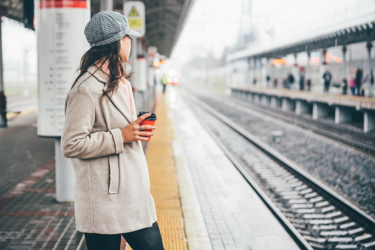 Woman waiting for train