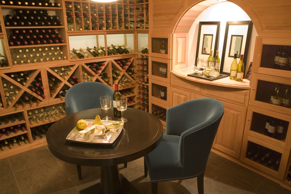 Home wine cellar with seating