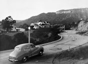 black and white photo of the hollywood sign in the 1950s