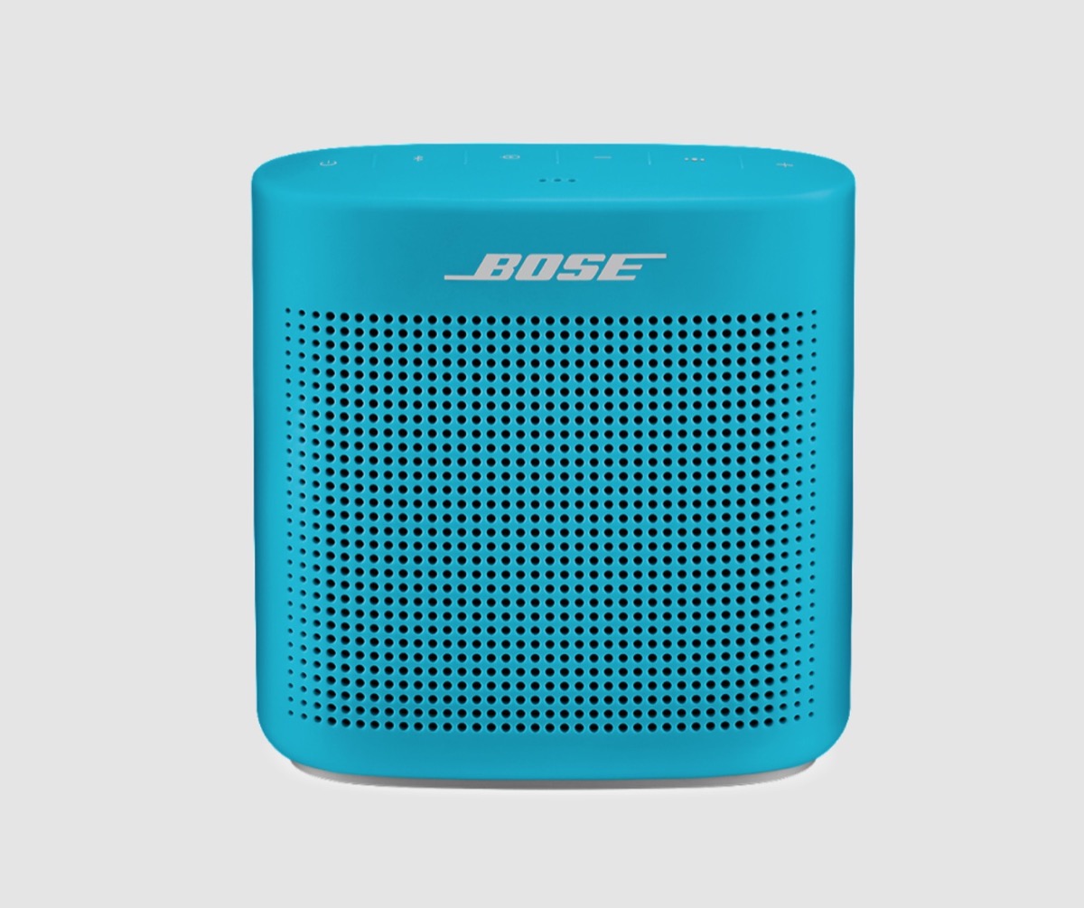 light blue Bluetooth Bose speaker on white background