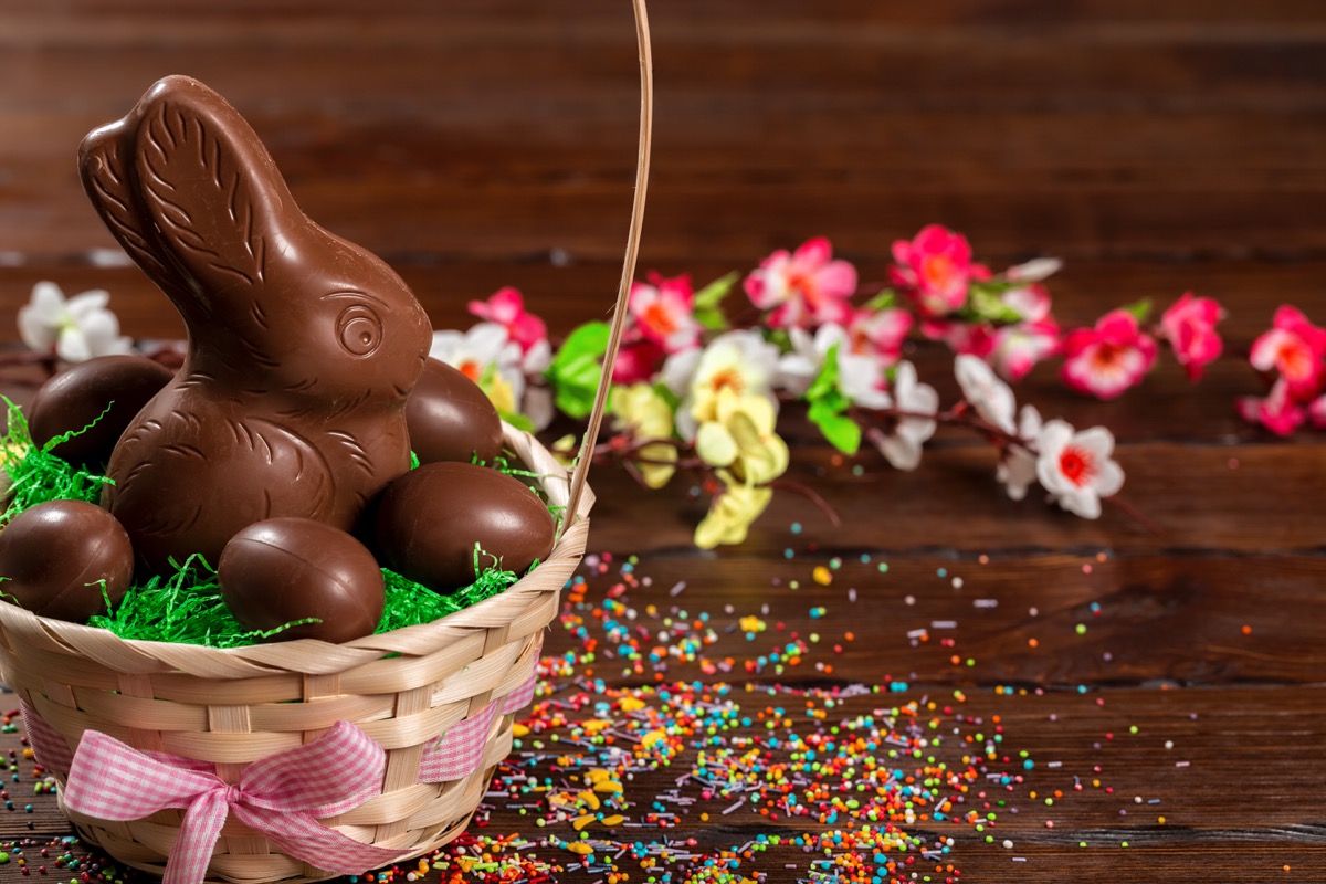 Chocolate bunny and Easter eggs
