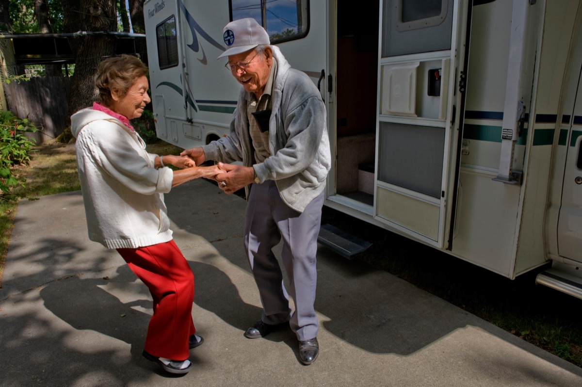CCTT75 LEDE PHOTO: Connie Sandoval, 86, and her husband Jesse Sandoval, 84, of Byron, CA demonstrate the jitter bug to dixie land jazz playing in their RV at the Welcome Grove Lodge in West Sacramento. The Sandoval's have been coming to the Sacramento Jazz Jubilee for 40 years and love to dance. We can h