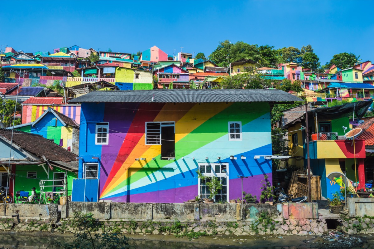 Rainbow painted house in Kalisari Rainbow Village