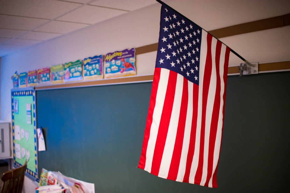 American flag hanging in classroom