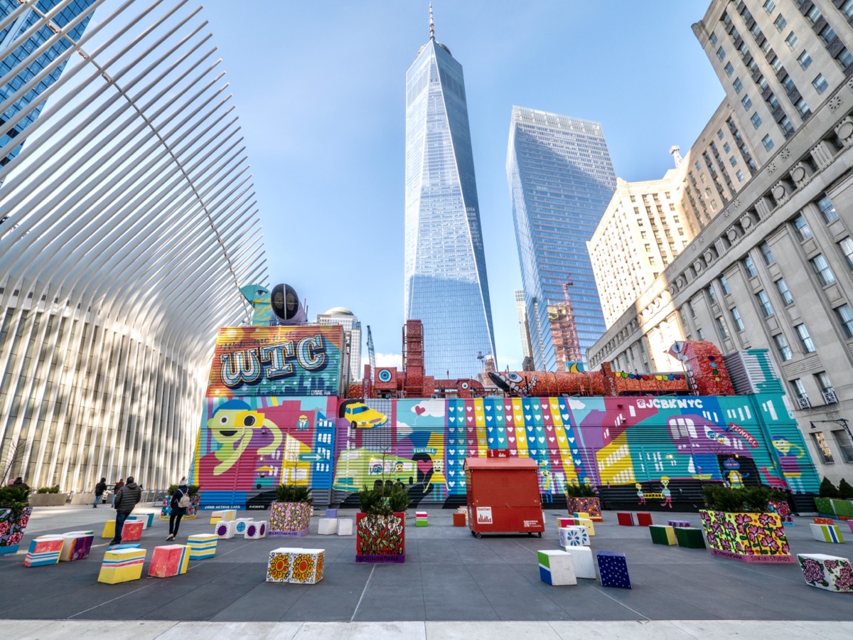 murals outside one world trade in new york city