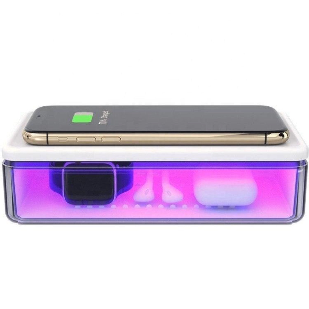 phone on top of UV box sanitizer