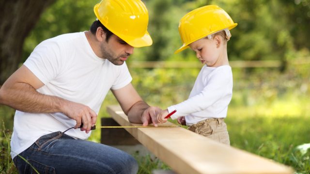 Father and son building