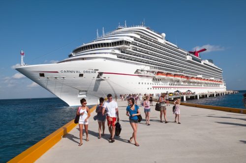 Cozumel, Mexico - March 21, 2011: Passengers disembark from the Carnival Dream during a port stop on 7-day Western Caribbean cruise